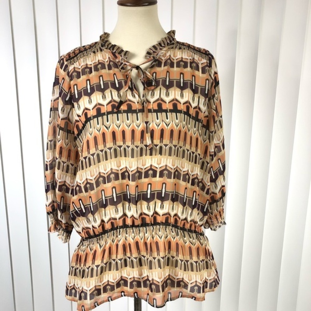 Apt 9 Brown Print Semi Sheer Blouse Tunic Size Medium